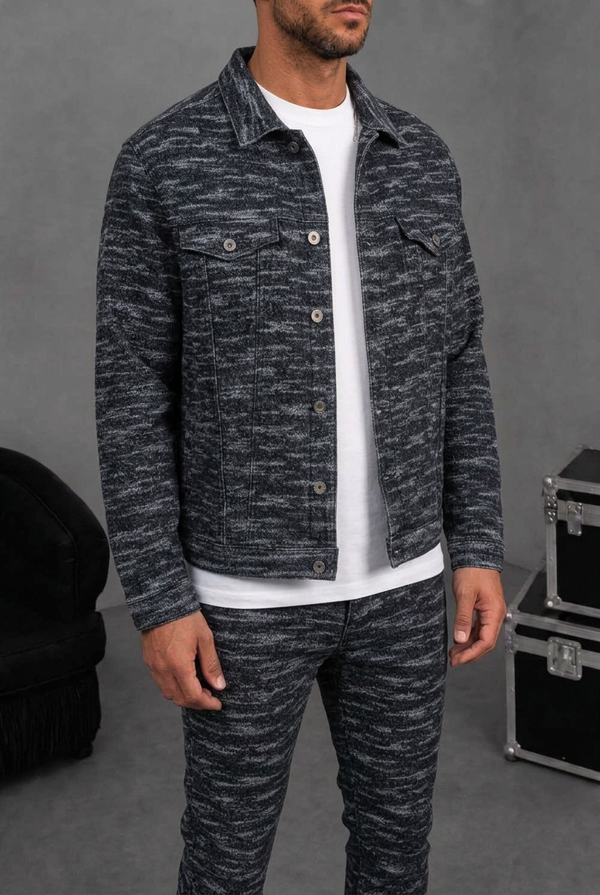 Signature Textured Denim Set – Black/Grey