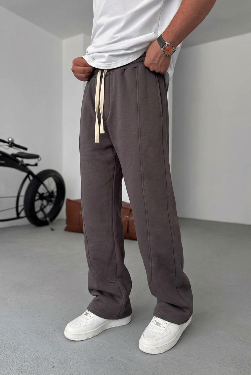 Minimal Stretch Baggy Joggers with Seam Details – Charcoal