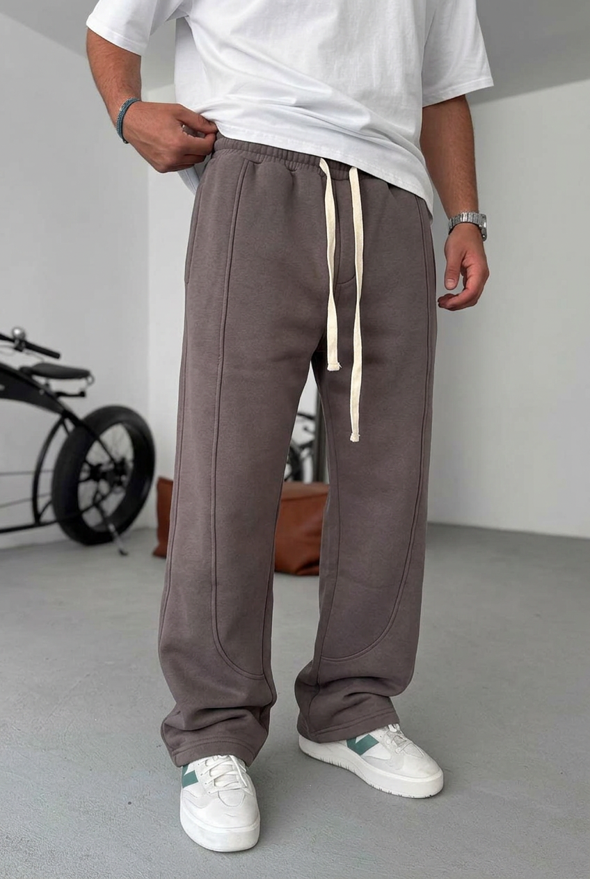 Minimal Stretch Baggy Joggers with Seam Details – Charcoal