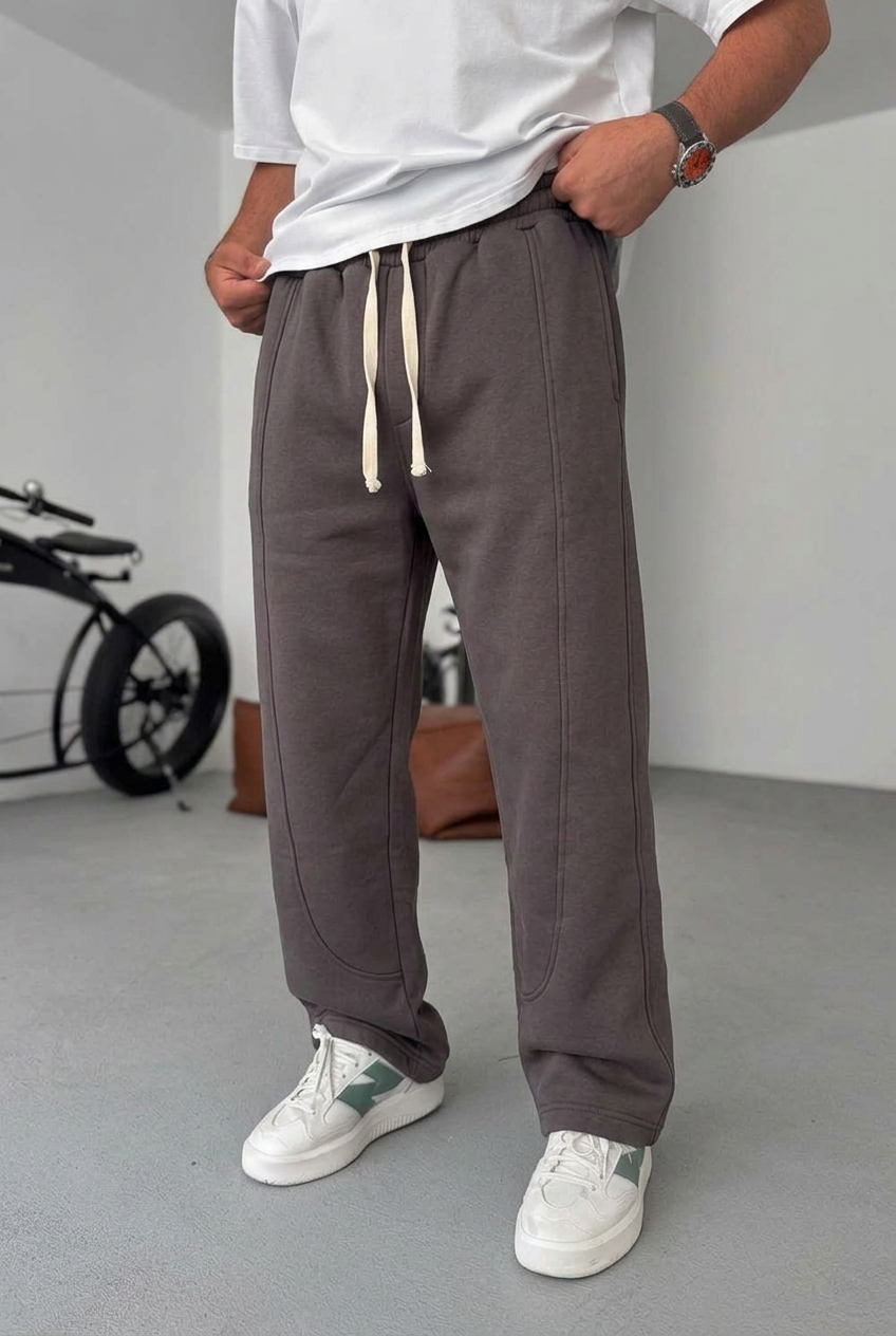 Minimal Stretch Baggy Joggers with Seam Details – Charcoal