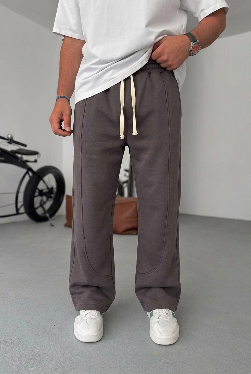 Minimal Stretch Baggy Joggers with Seam Details – Charcoal
