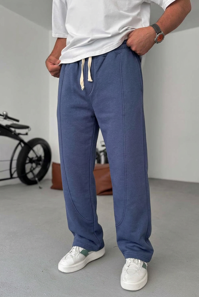 Minimal Ελαστική Baggy Φόρμα με Ραφές – Μπλε