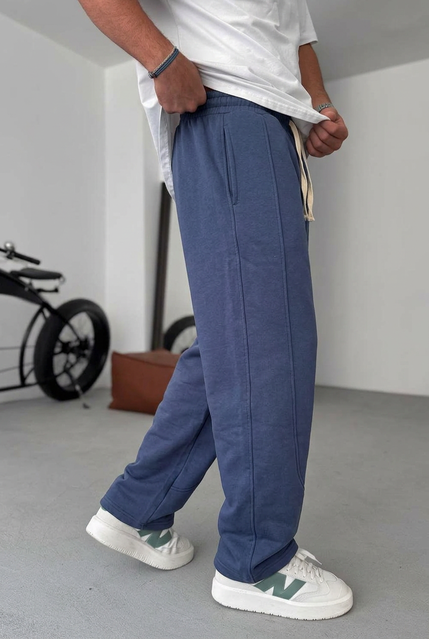 Minimal Ελαστική Baggy Φόρμα με Ραφές – Μπλε