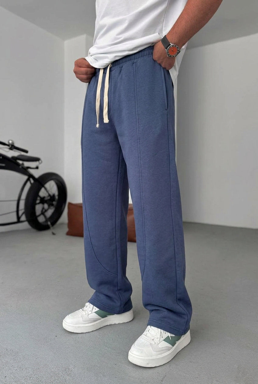 Minimal Ελαστική Baggy Φόρμα με Ραφές – Μπλε