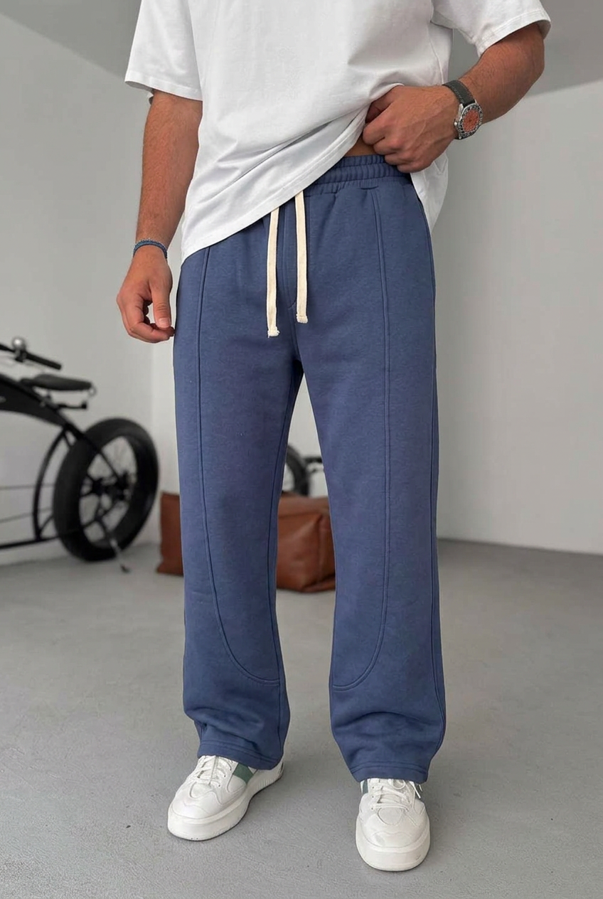 Minimal Ελαστική Baggy Φόρμα με Ραφές – Μπλε