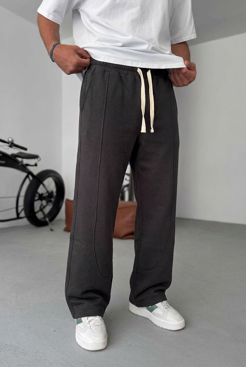 Minimal Ελαστική Baggy Φόρμα με Ραφές – Μαύρο