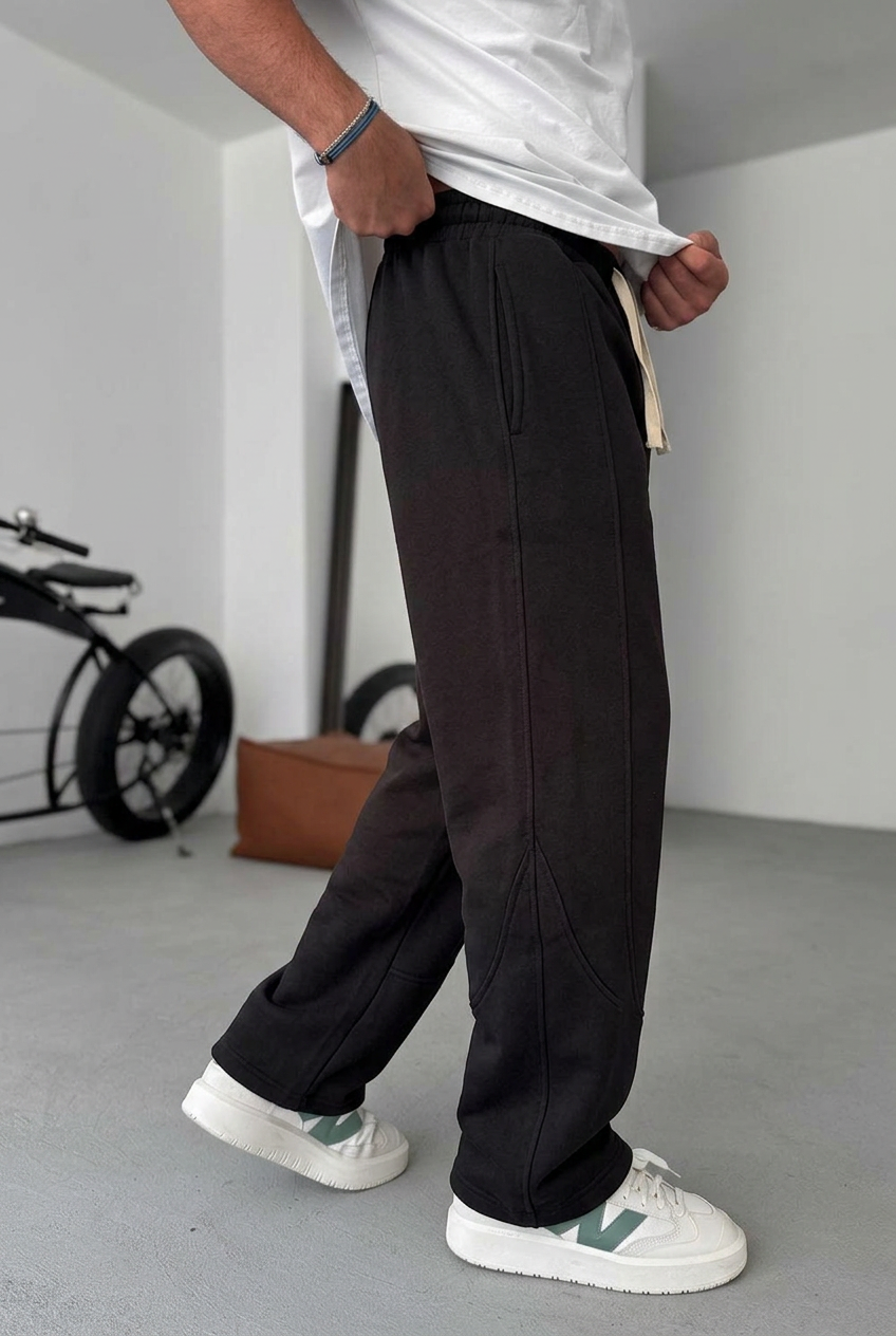 Minimal Ελαστική Baggy Φόρμα με Ραφές – Μαύρο