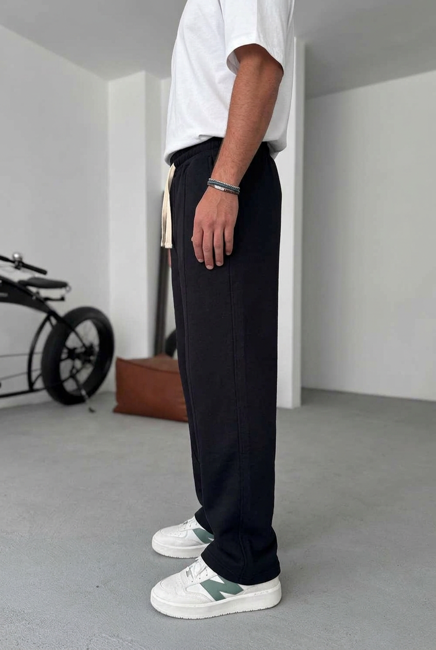 Minimal Ελαστική Baggy Φόρμα με Ραφές – Μαύρο