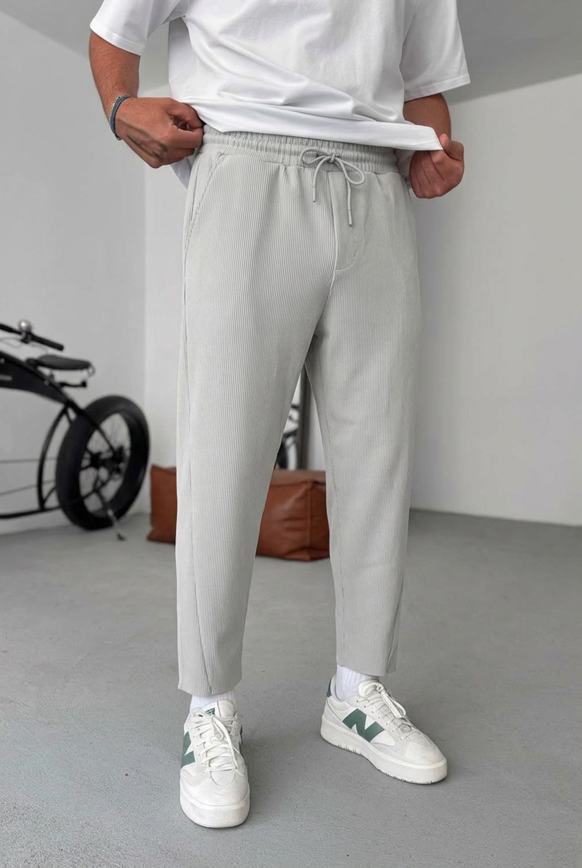 Textured Jogger Trousers with Elastic Waist – Grey