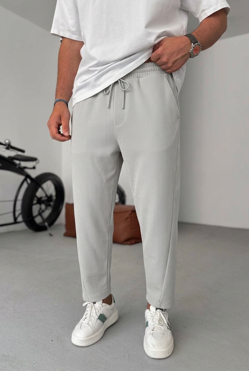 Textured Jogger Trousers with Elastic Waist – Grey