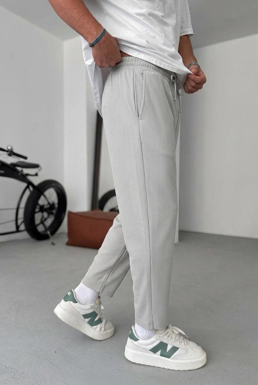 Textured Jogger Trousers with Elastic Waist – Grey