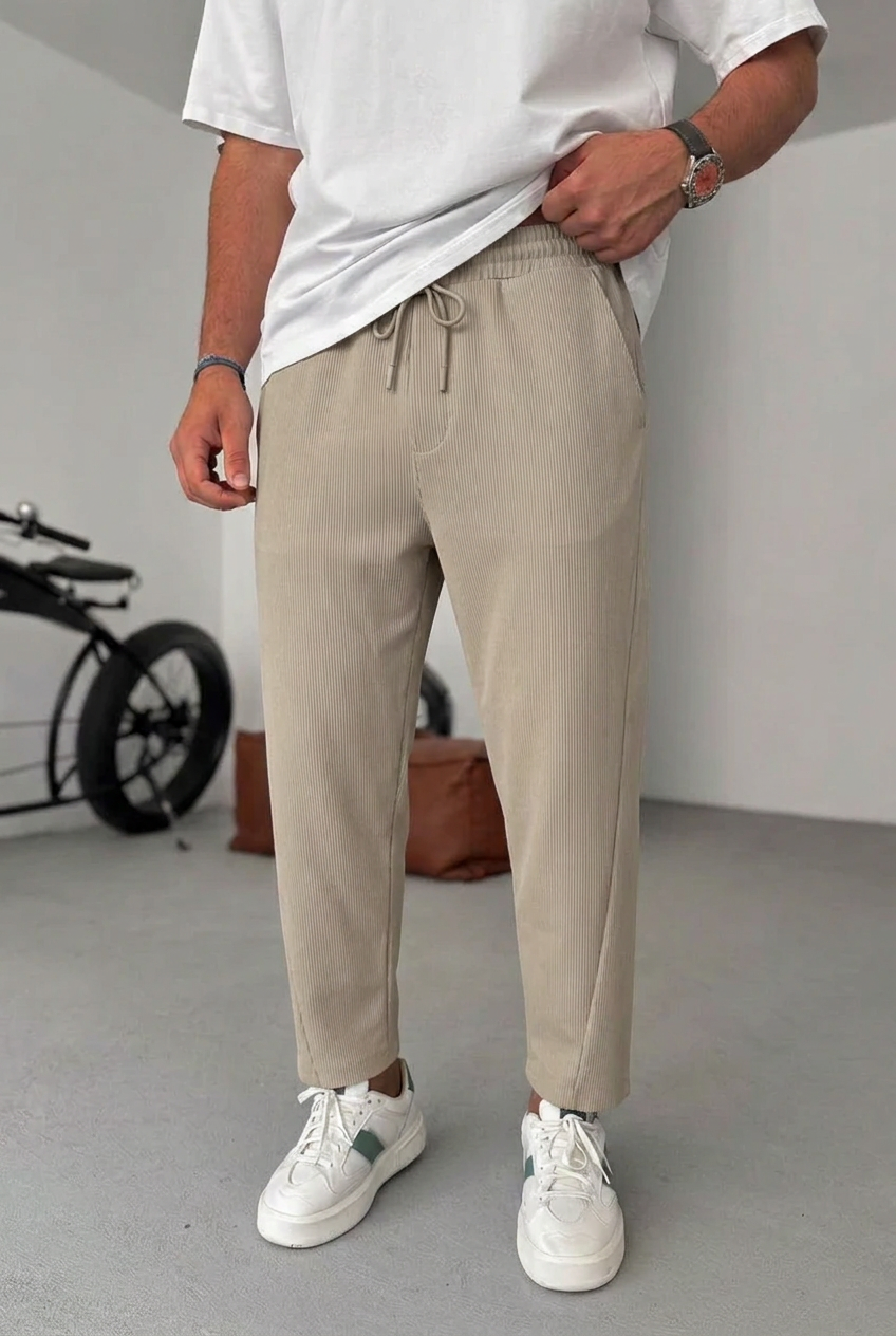 Ανάγλυφο Παντελόνι Jogger με Ελαστική Μέση – Μπεζ
