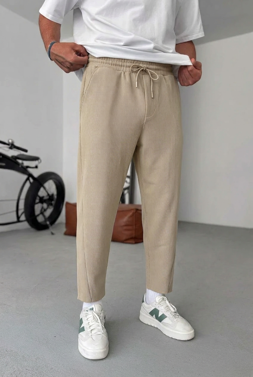Ανάγλυφο Παντελόνι Jogger με Ελαστική Μέση – Μπεζ