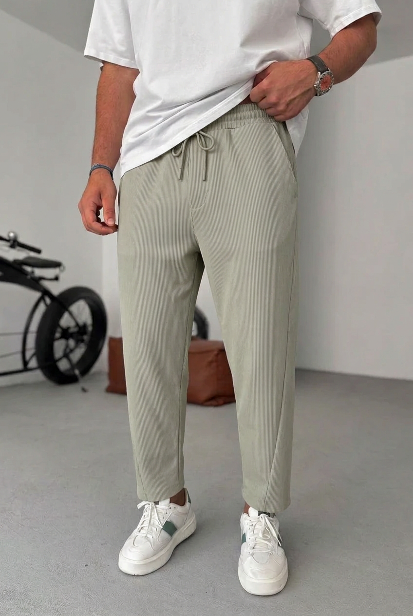 Ανάγλυφο Παντελόνι Jogger με Ελαστική Μέση – Χακί