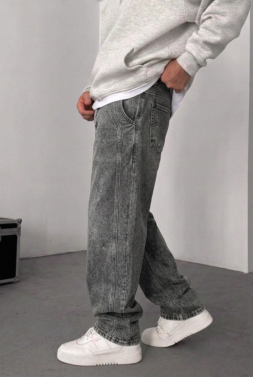 Minimal Straight Fit Baggy Trousers – Charcoal
