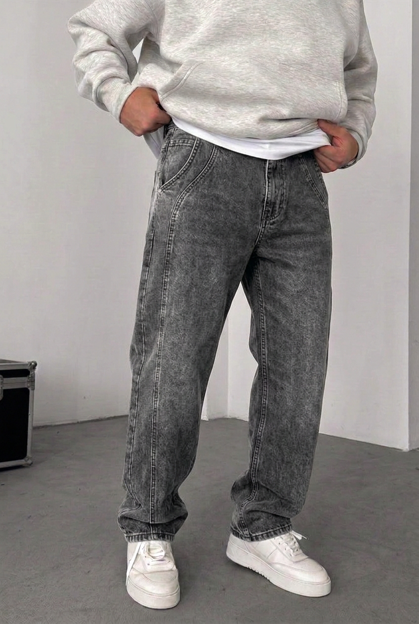 Minimal Straight Fit Baggy Trousers – Charcoal