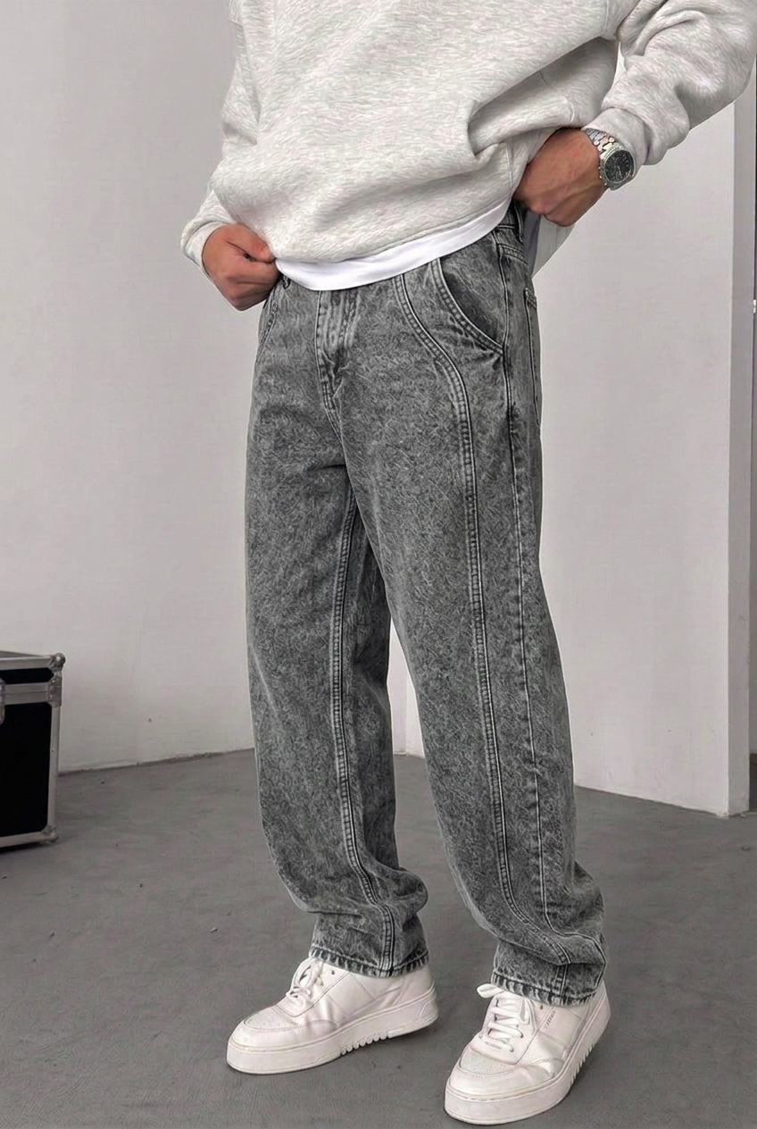 Minimal Straight Fit Baggy Trousers – Charcoal