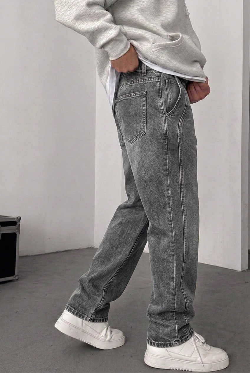 Minimal Straight Fit Baggy Trousers – Charcoal