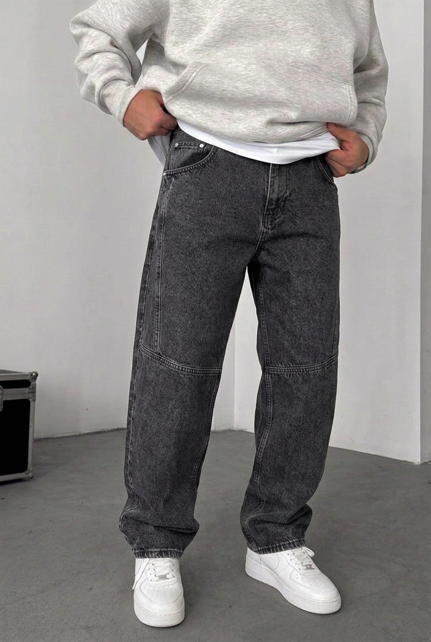 Utility Baggy Jeans with Side Seams – Charcoal Washed