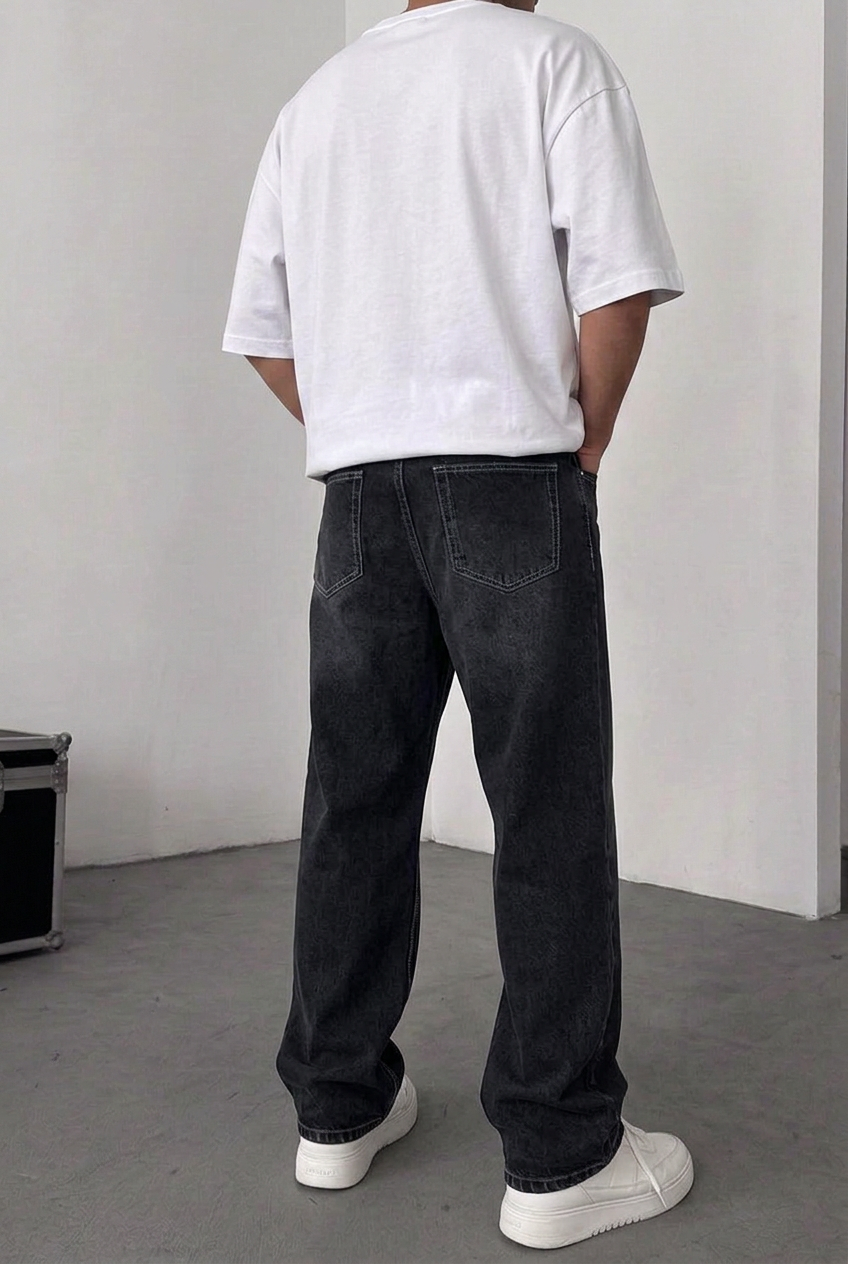 Relaxed Baggy Trousers with Seam Details – Faded Black