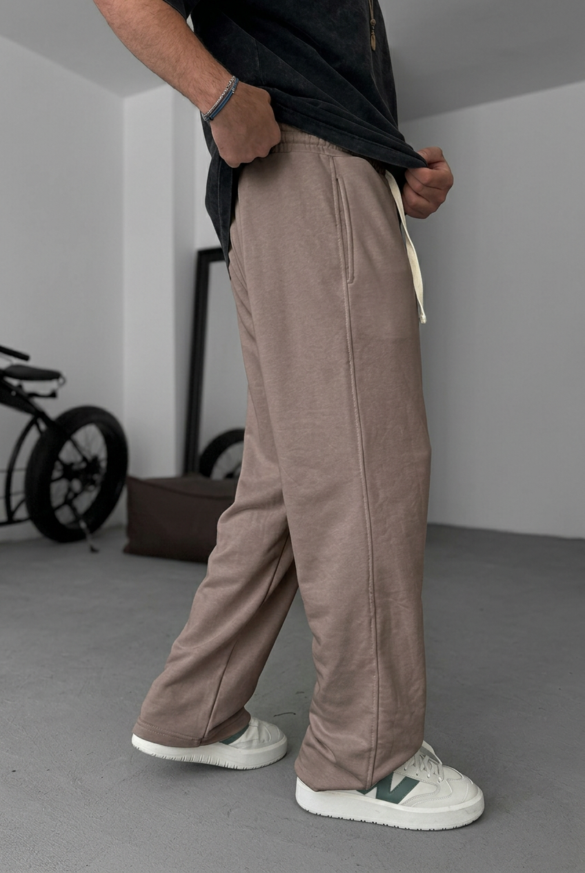Jogger Φόρμα Τριών Κλωστών Ίσιας Γραμμής – Καφέ