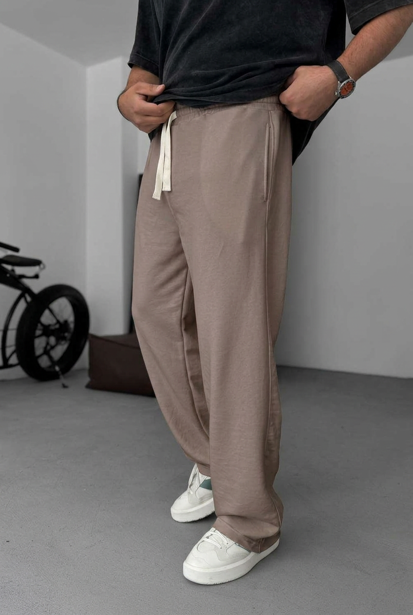 Jogger Φόρμα Τριών Κλωστών Ίσιας Γραμμής – Καφέ