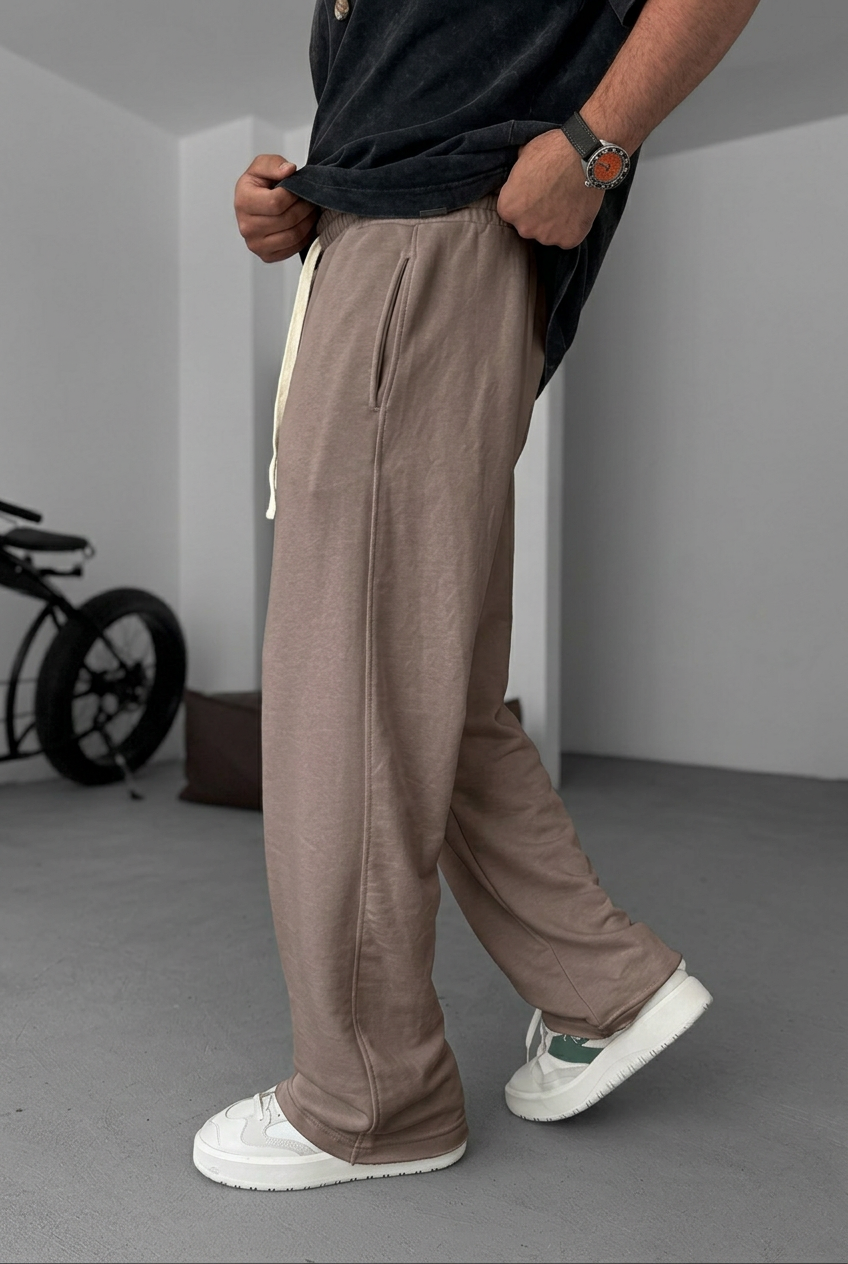 Jogger Φόρμα Τριών Κλωστών Ίσιας Γραμμής – Καφέ