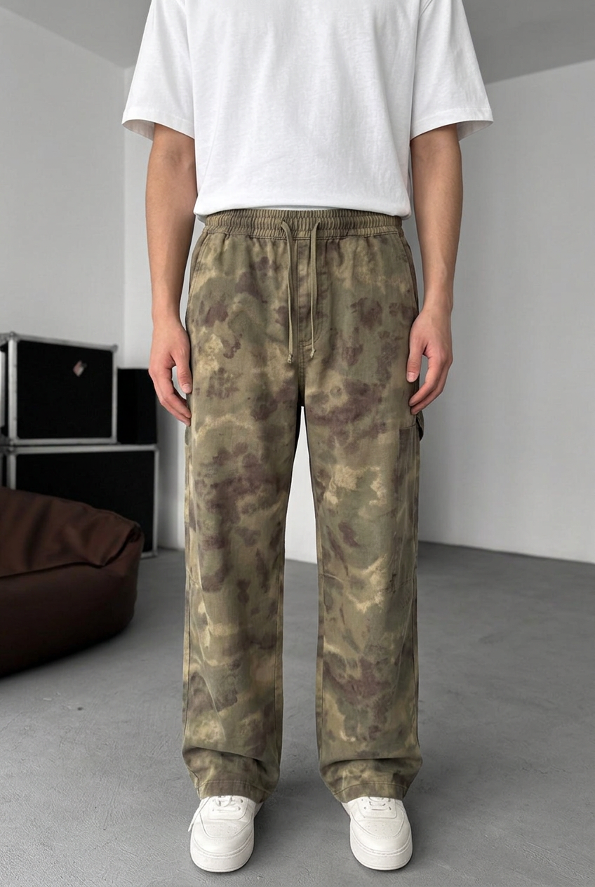 Baggy Camo Cargo Trousers – Dark Khaki