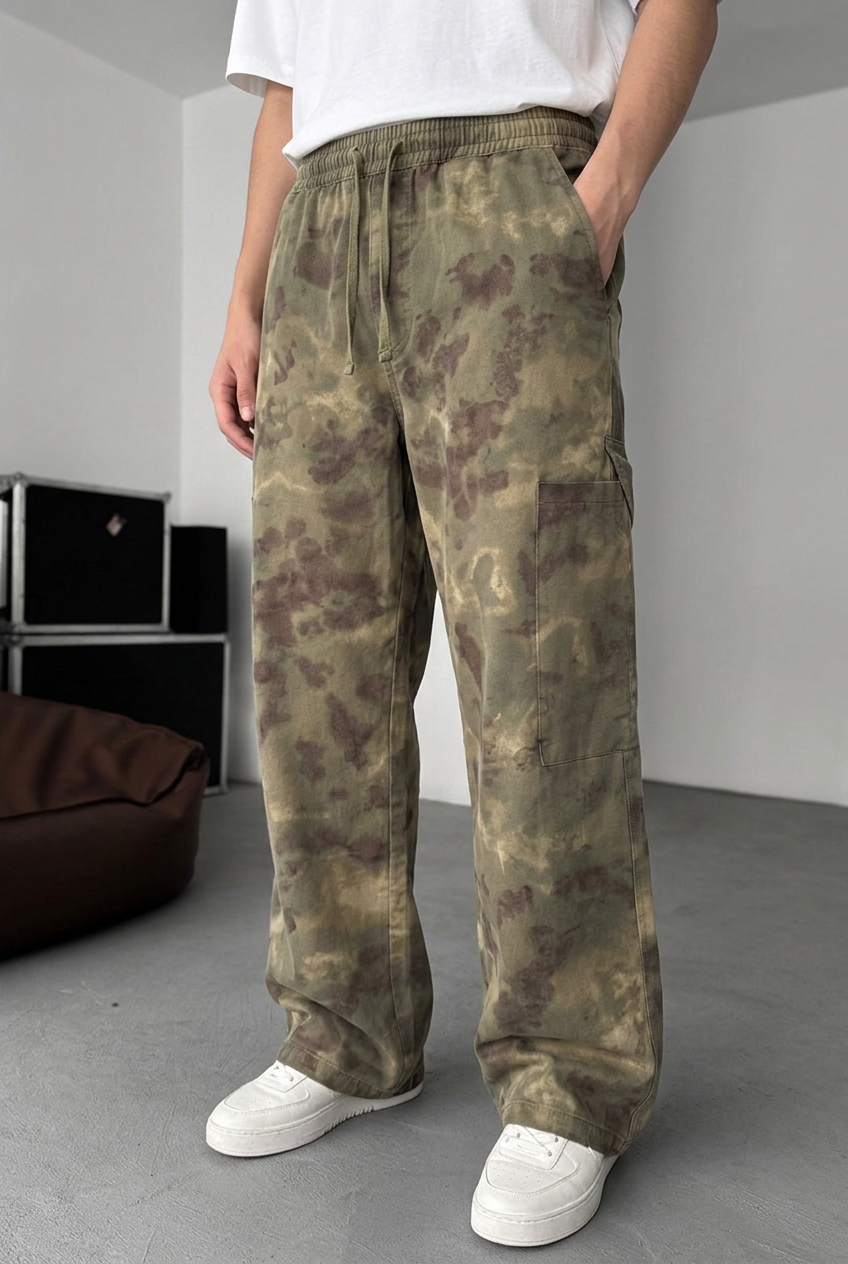 Baggy Camo Cargo Trousers – Dark Khaki