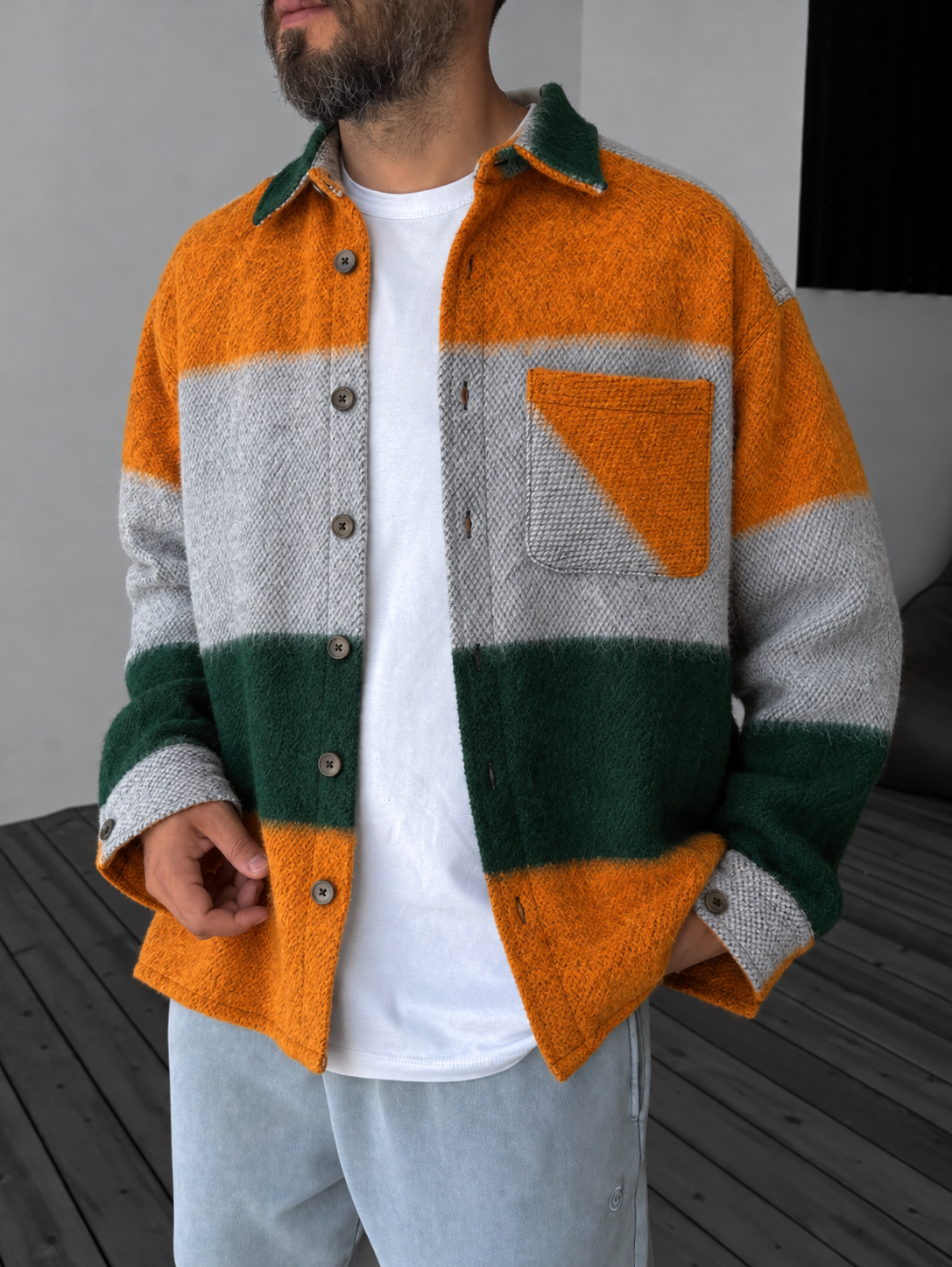 Colorblock Shirt with Pocket – Orange