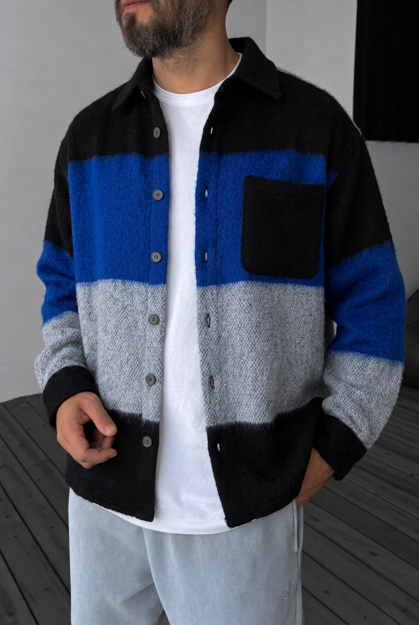 Colorblock Shirt with Pocket – Blue