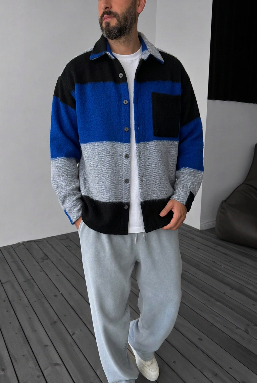 Colorblock Shirt with Pocket – Blue