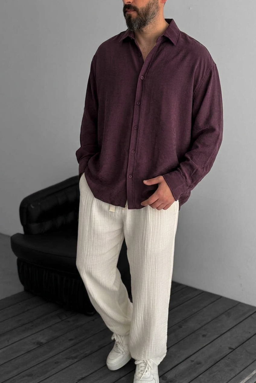 Modal Shirt with Subtle Effect – Burgundy