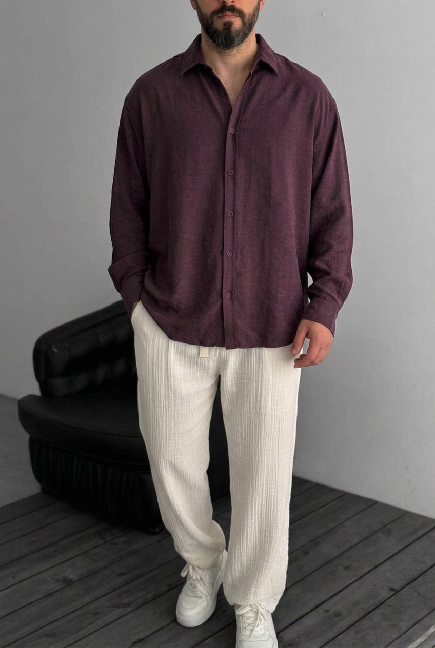 Modal Shirt with Subtle Effect – Burgundy