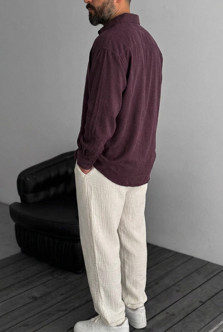 Modal Shirt with Subtle Effect – Burgundy