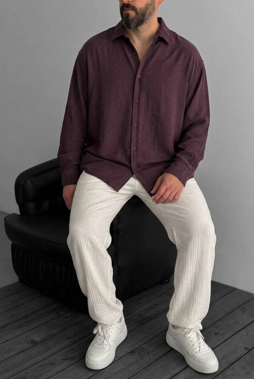 Modal Shirt with Subtle Effect – Burgundy