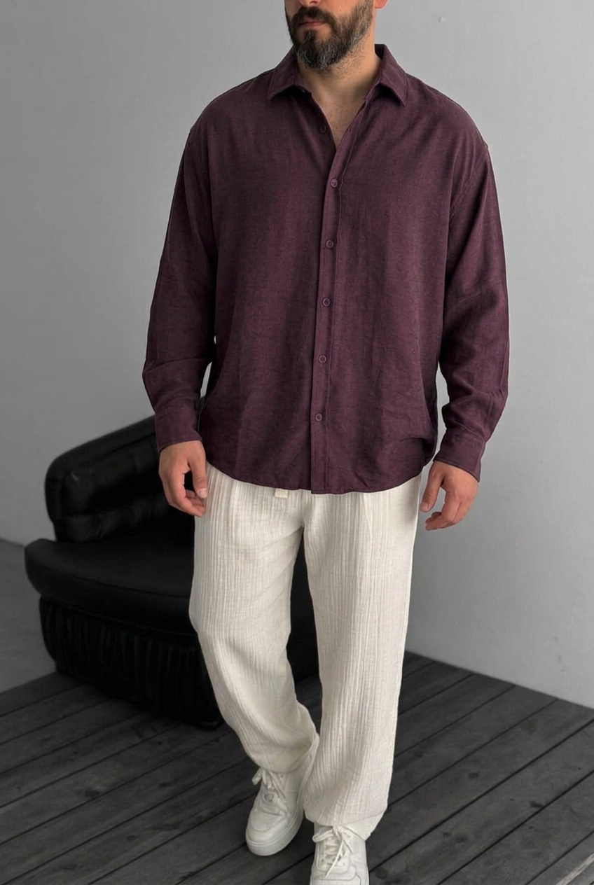 Modal Shirt with Subtle Effect – Burgundy