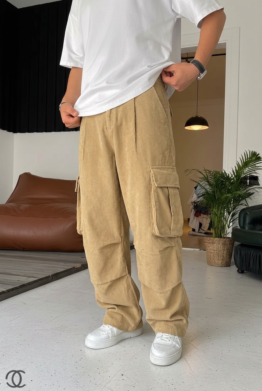 Street Cargo Baggy Corduroy Trousers – Beige
