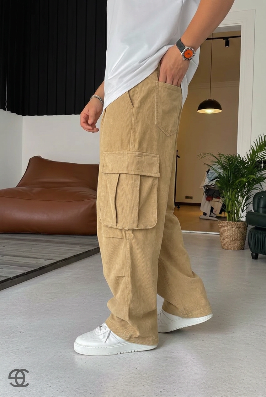 Street Cargo Baggy Corduroy Trousers – Beige