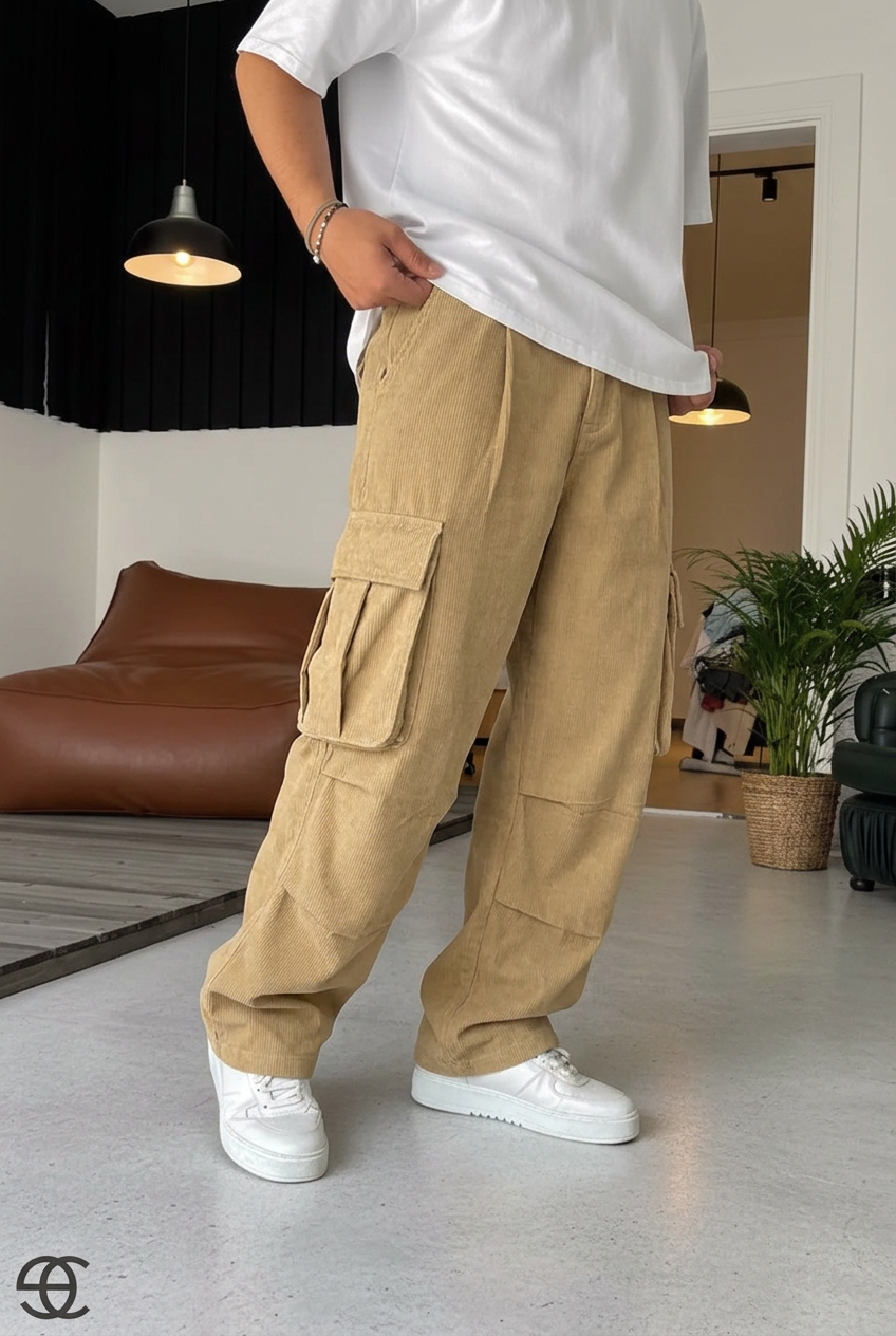 Street Cargo Baggy Corduroy Trousers – Beige