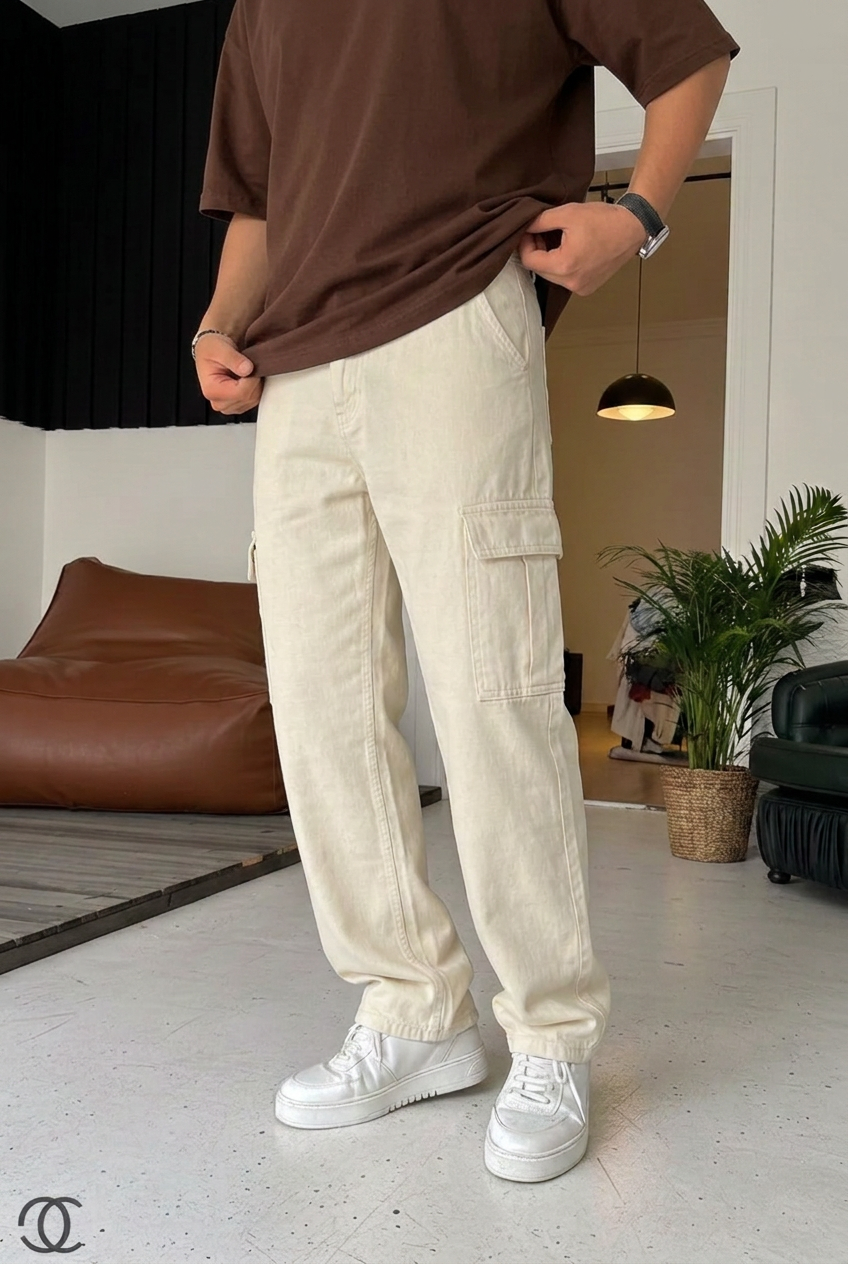 Baggy Cargo Trousers – Ecru