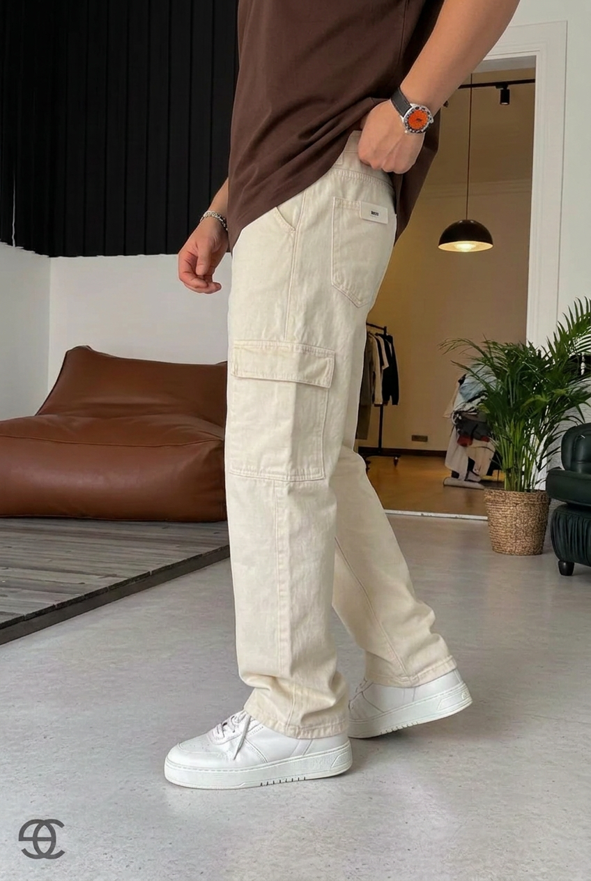 Baggy Cargo Trousers – Ecru