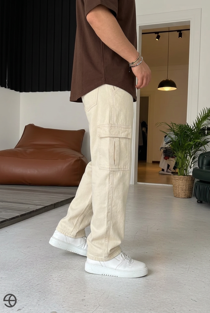 Baggy Cargo Trousers – Ecru