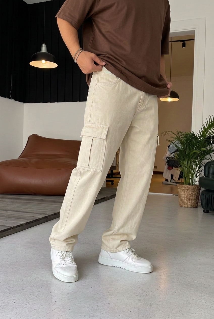 Baggy Cargo Trousers – Ecru