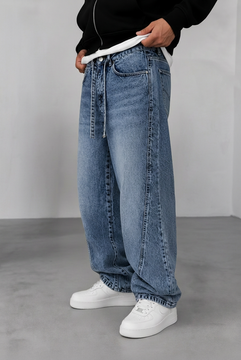 Παντελόνι Denim Urban Relax Baggy Studio – Ξεβαμμένο  Μπλε-Γαλάζιο