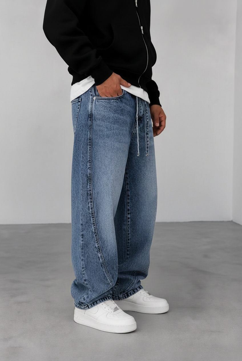 Παντελόνι Denim Urban Relax Baggy Studio – Ξεβαμμένο  Μπλε-Γαλάζιο