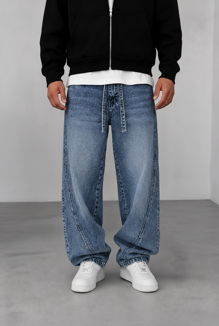 Παντελόνι Denim Urban Relax Baggy Studio – Ξεβαμμένο  Μπλε-Γαλάζιο