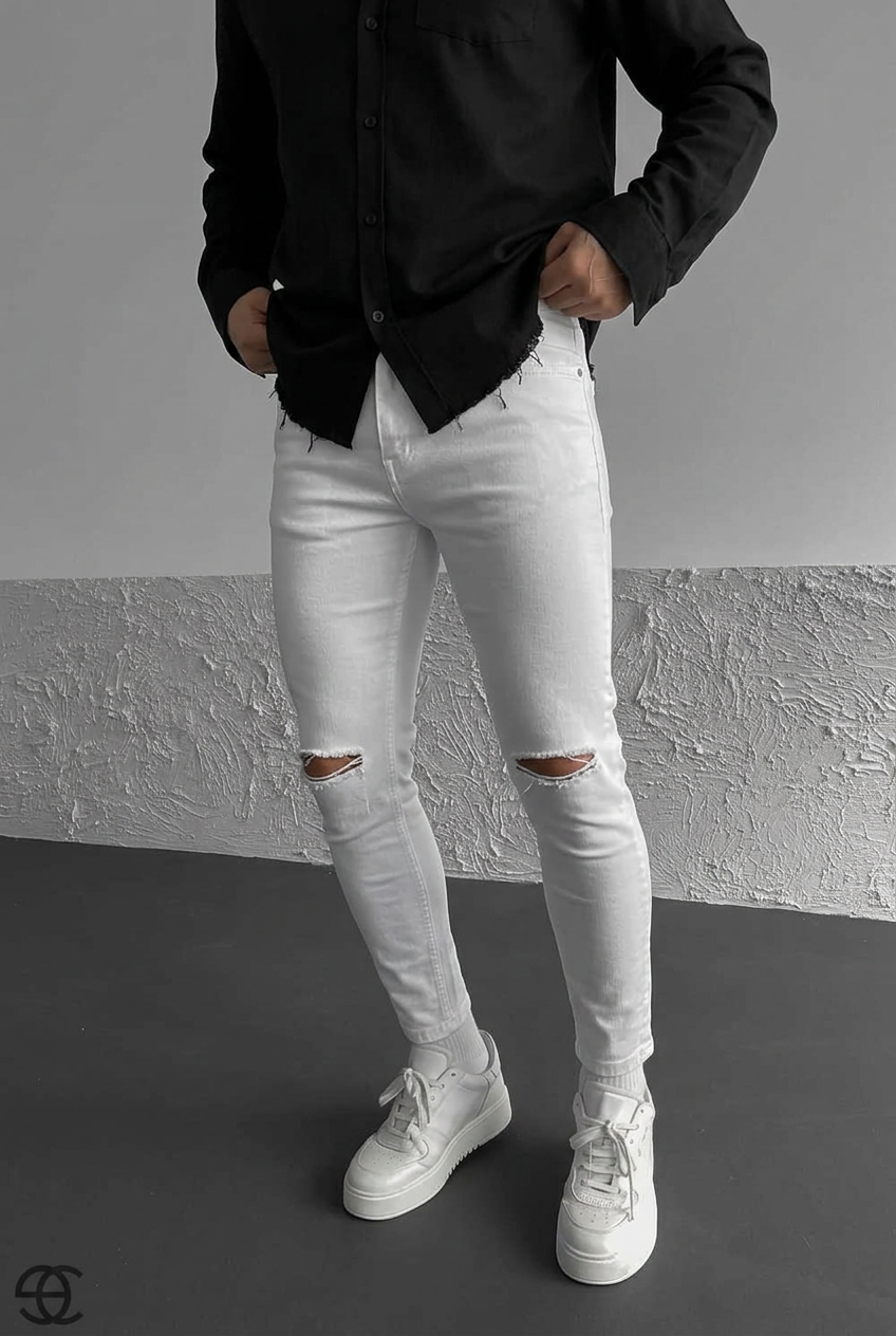 Ripped Skinny Jeans – White