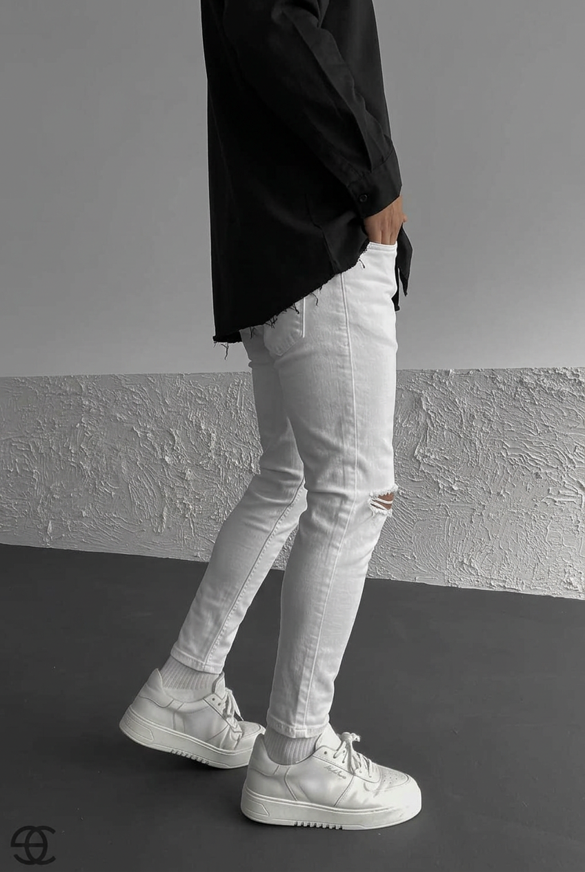Ripped Skinny Jeans – White