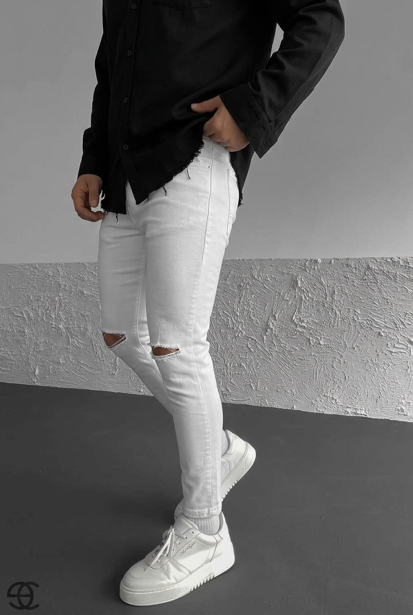Ripped Skinny Jeans – White